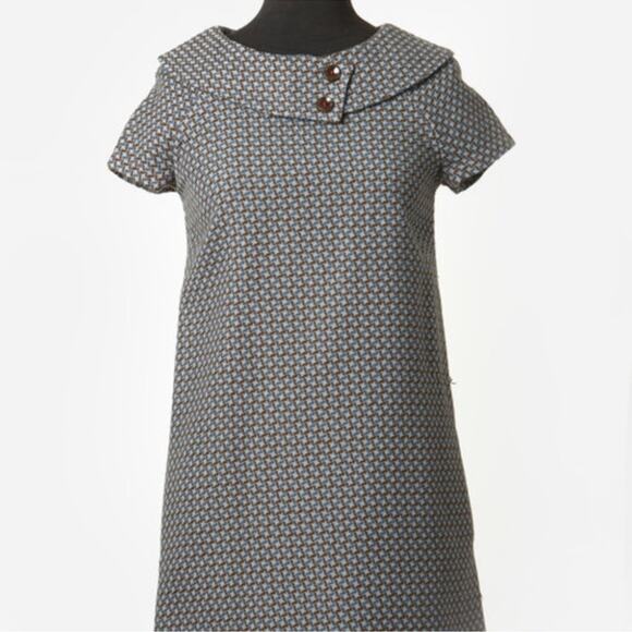 Beebop & Wally Madeline Blue Star Wool Vintage Mod Dress Size XS - Picture 2 of 13